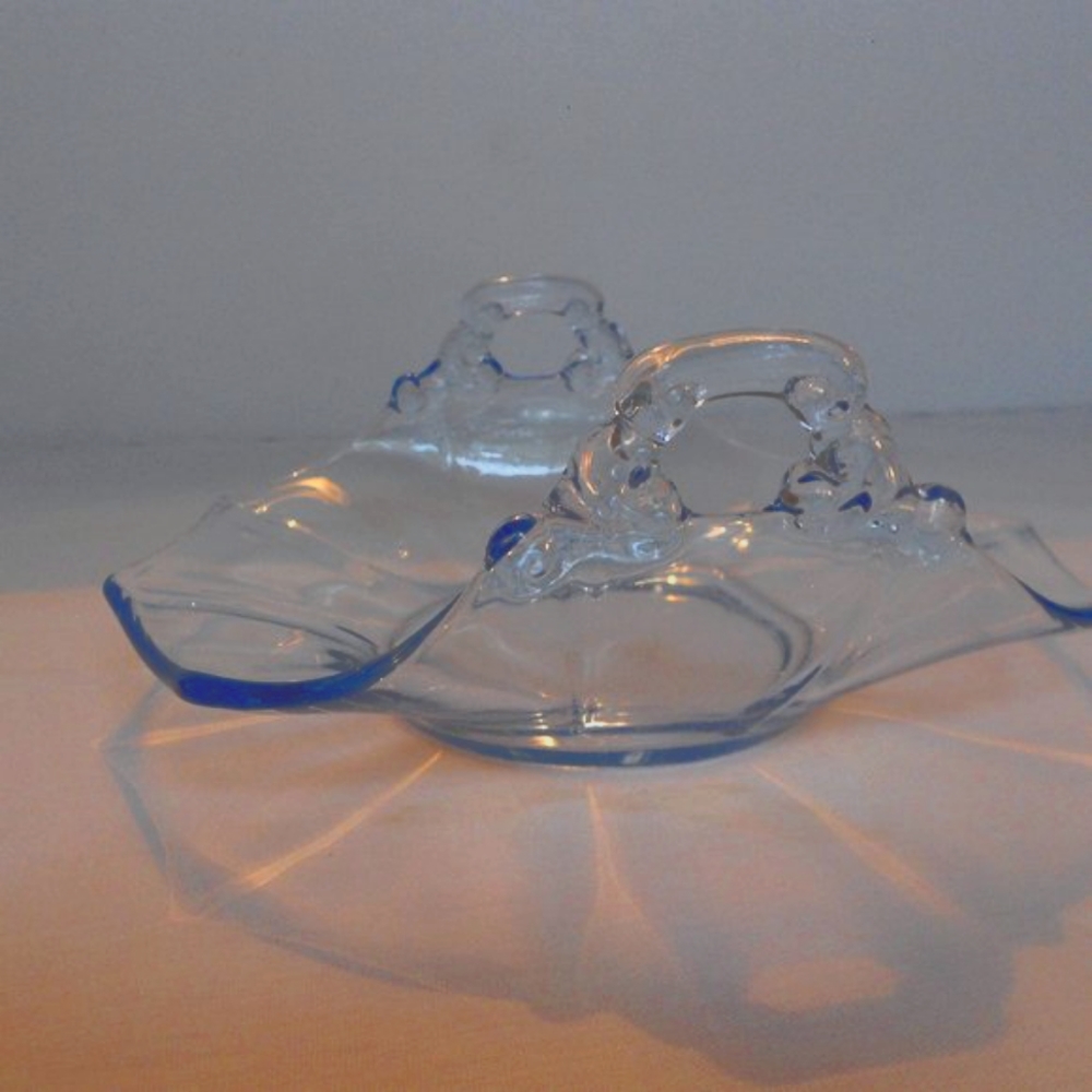 Art Deco Lt. Blue Panel Optic Glass Small Basket/Bowl